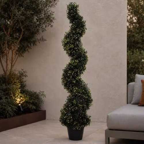 Leaf UK Green Artificial Boxwood Spiral Topiary Tree, H 120 cm x W 40 cm x D 40 cm – 1