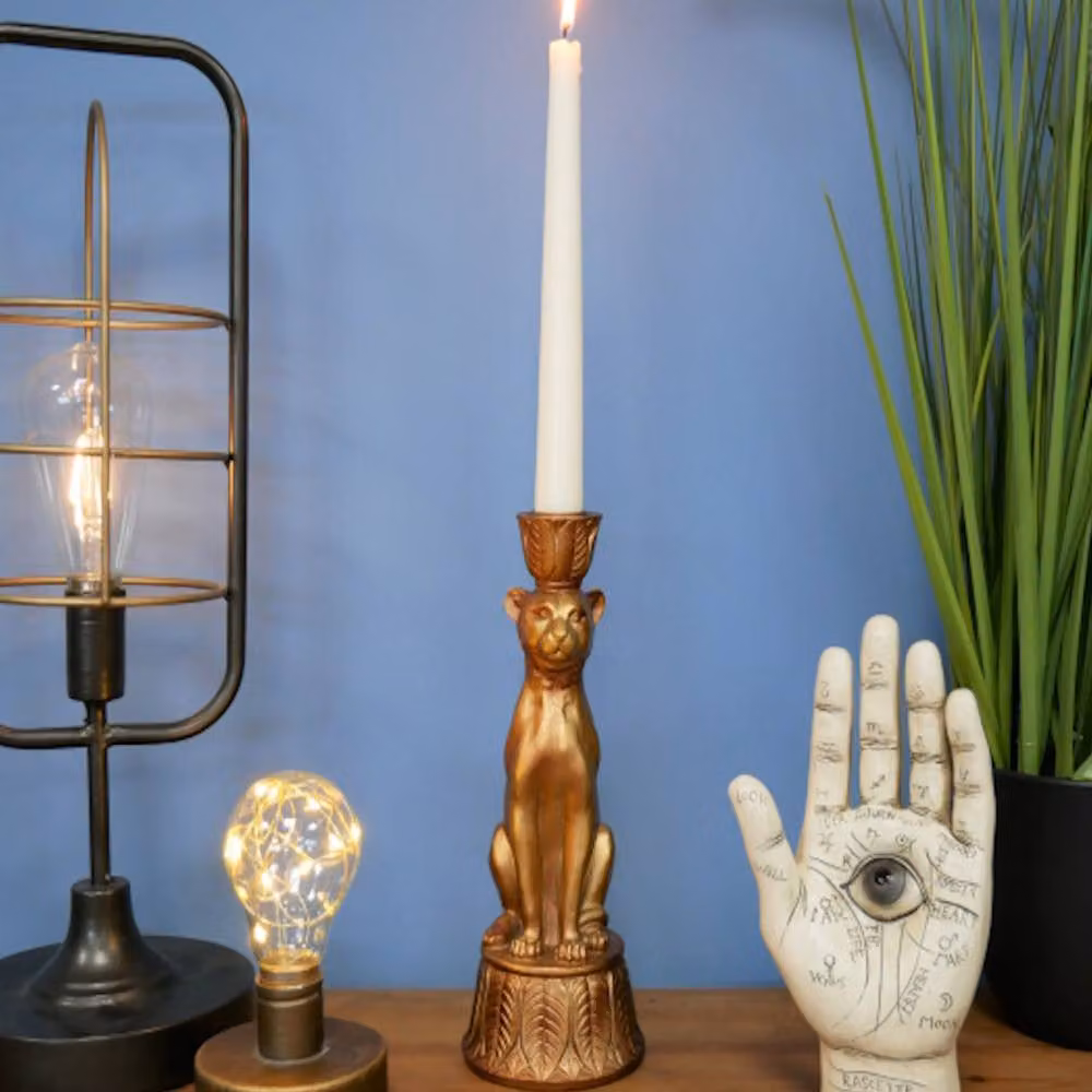 Gifts Direct 2 U Leopard Print Taper and Pillar Candle Holder in Bronze and Gold – 4