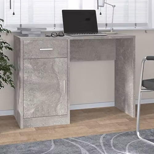 vidaXL Writing Desk with Drawer and Cabinet in Grey, W/D/H: 100 x 40 x 73 cm – 2