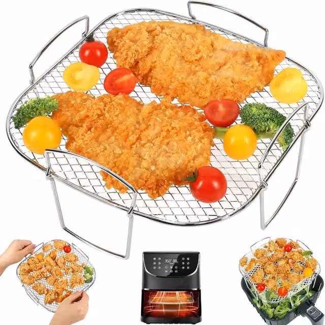 VOGREX Stainless Steel Stackable Square Ninja Air Fryer Rack in Silver – 1