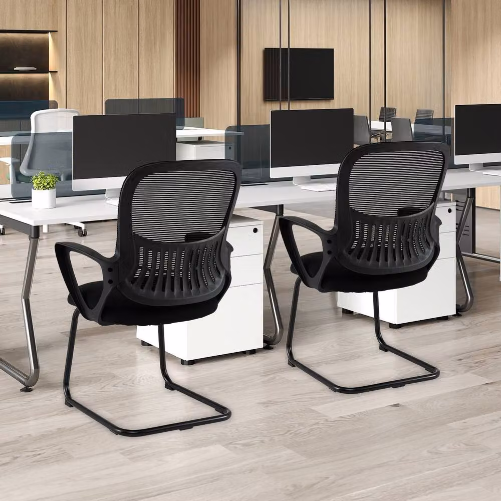 Costway Set of 2 Black Mesh Back Office Guest Chairs with Storage Basket and Cantilever Base – 3