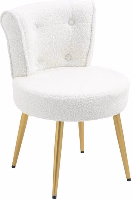 FORGEVIO Modern Bouclé Dressing Table Stool with Gold Metal Frame in White and Gold