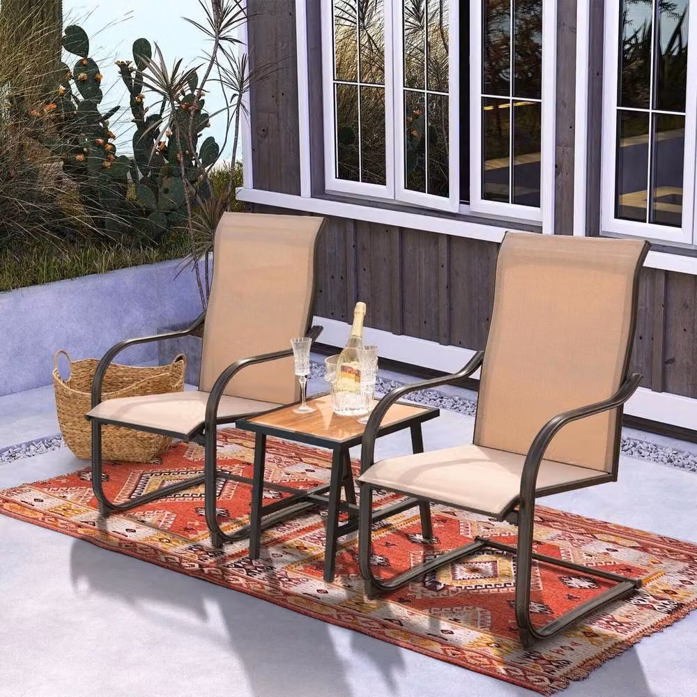 VOGREX 2 Pack High C-Spring Motion Outdoor Patio Dining Chairs in Beige Metal – 6