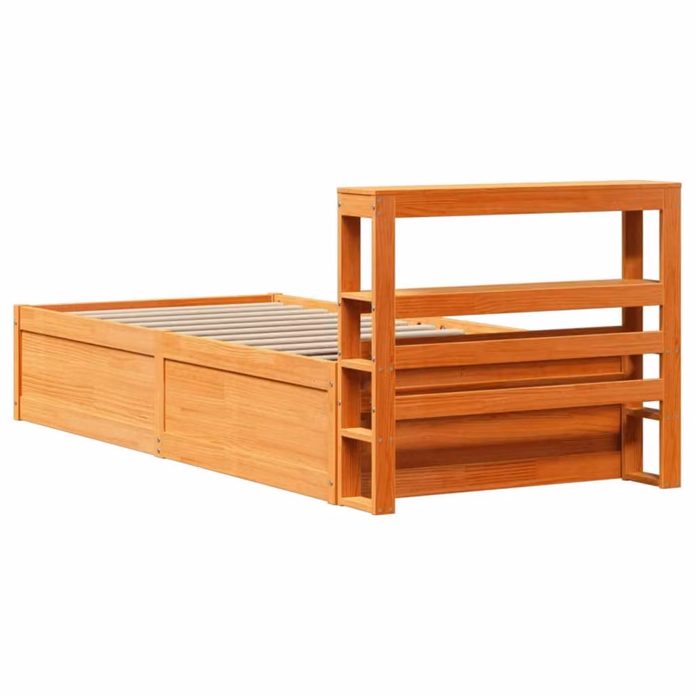Berkfield Home Sleek Small Single Bed Frame with Headboard and Bedside Shelf in Wax Brown Solid Pine W/D/H: 190 x 75 x 82 cm – 2