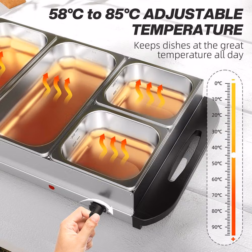 STILVORA Electric Food Warmer with 5 Trays in Silver – 3