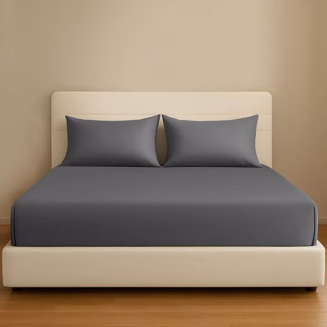 Pamposh Grey Mako Satin Cotton Double Fitted Sheet with 35 cm Extra Deep Pocket – 7