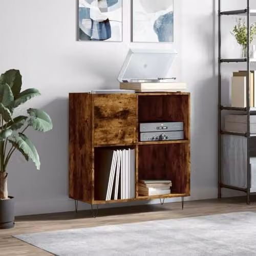 vidaXL Record Cabinet in Brown Oak and Metal, W/D/H: 89 x 38 x 84.5 cm – 2