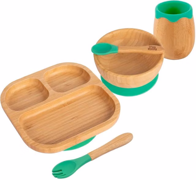 Tiny Dining 5pc Bamboo and Silicone Segmented Baby Weaning Set in Green