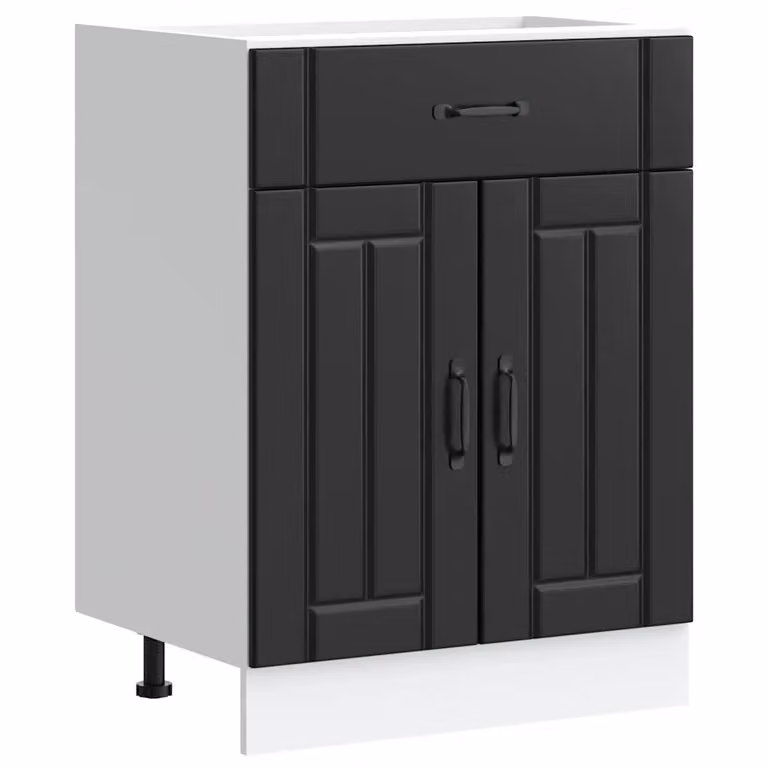 Berkfield Home Lucca Black Matt MDF Freestanding Kitchen Sink Base Cabinet with Hinged Doors and Internal Shelves