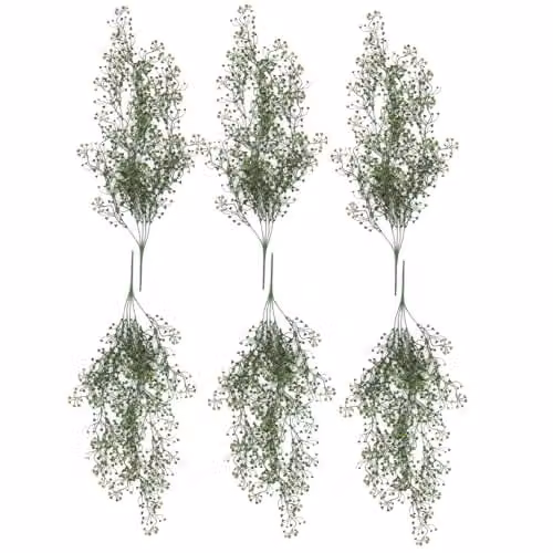 6 Pack of Green Trailing Pearl Artificial Hanging Plants, UV and Fire Resistant, Length: 75 cm