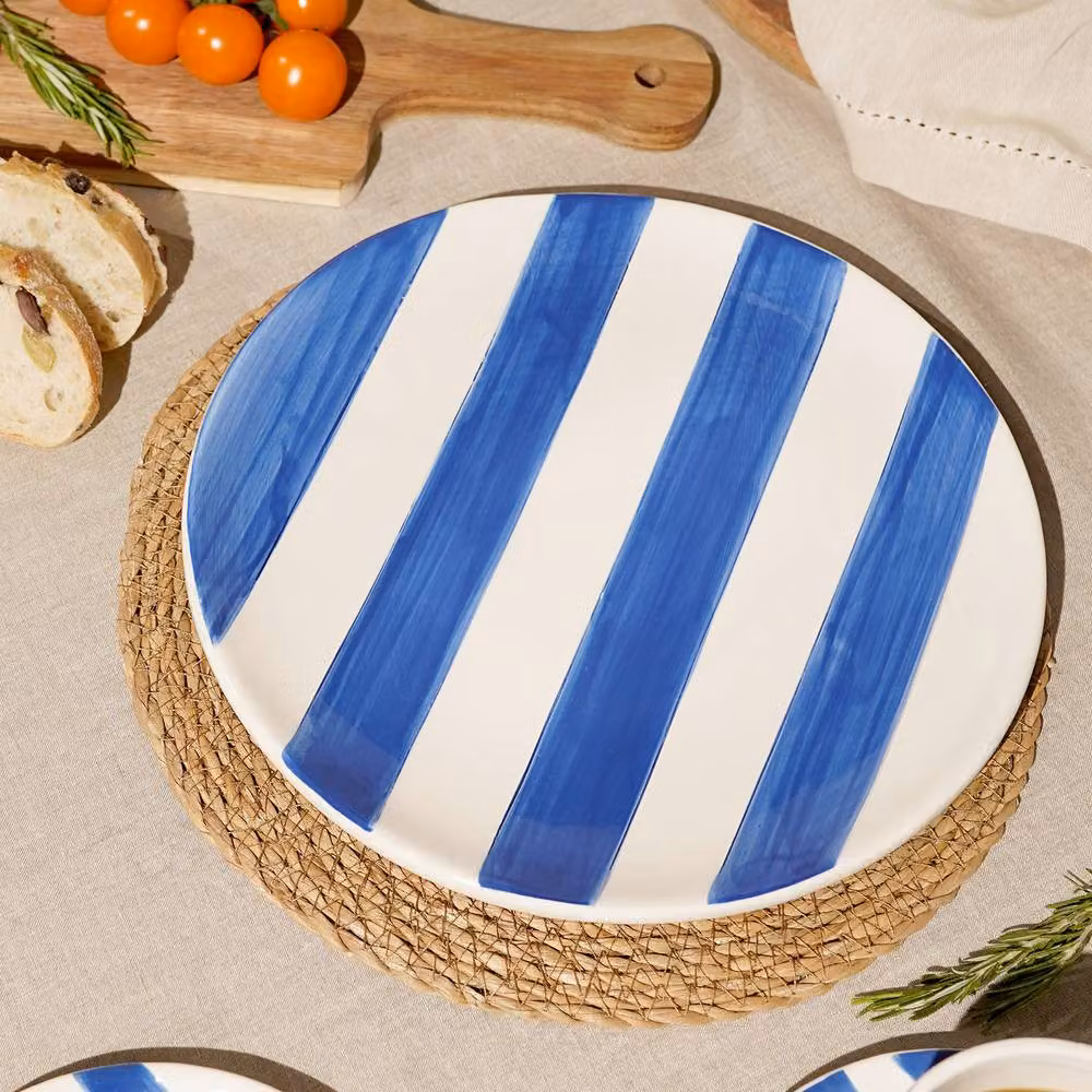 Hestia Set of 4 Blue and White Striped Ceramic Plates – 2