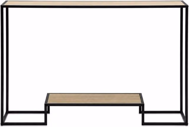 CALICOSY Modern 2-Tier Industrial Console Table in Light Oak Finish, W: 120 cm, D: 30 cm, H: 80 cm