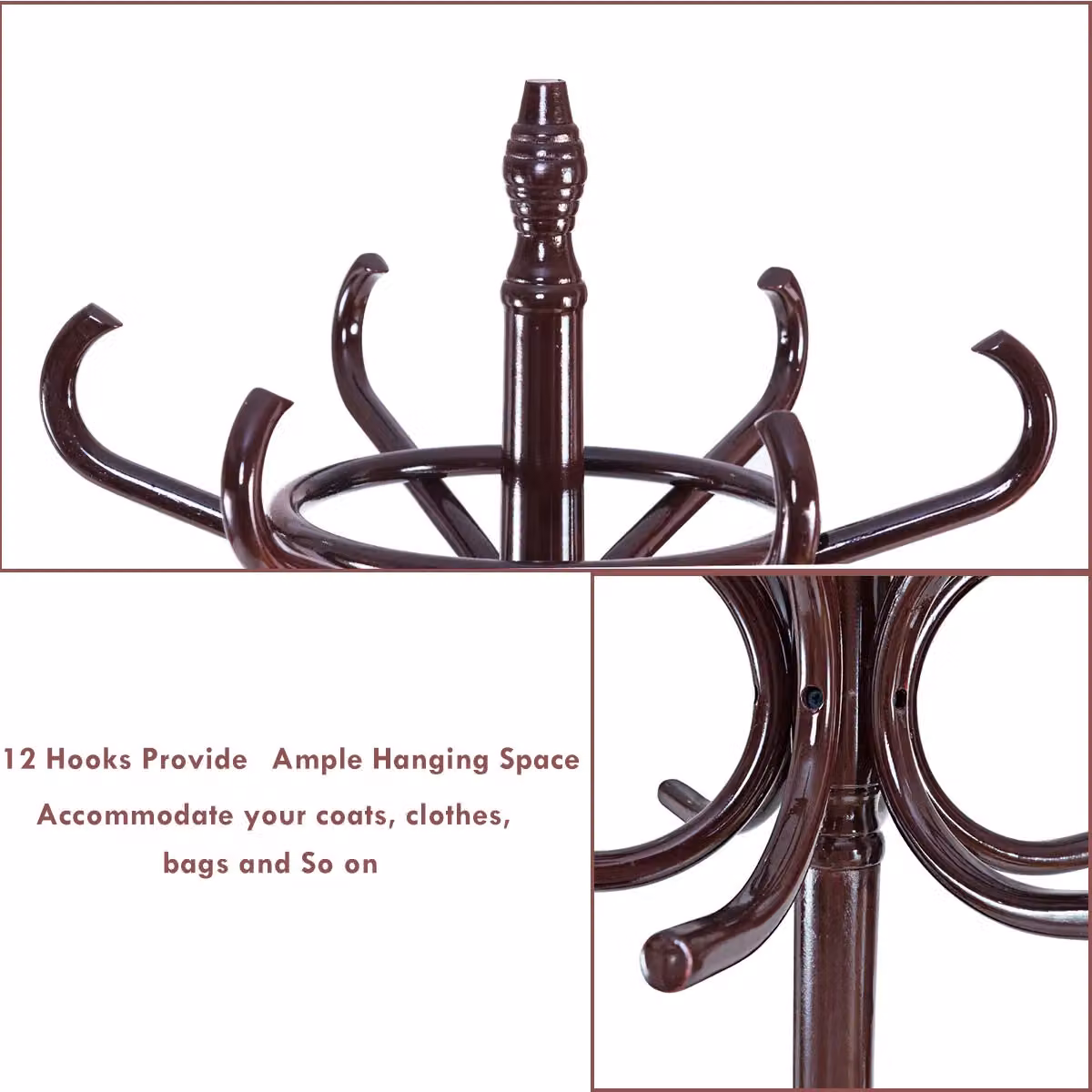 Costway Solid Wood Floor Standing Coat and Jacket Stand with Umbrella Rack in Dark Brown – 3