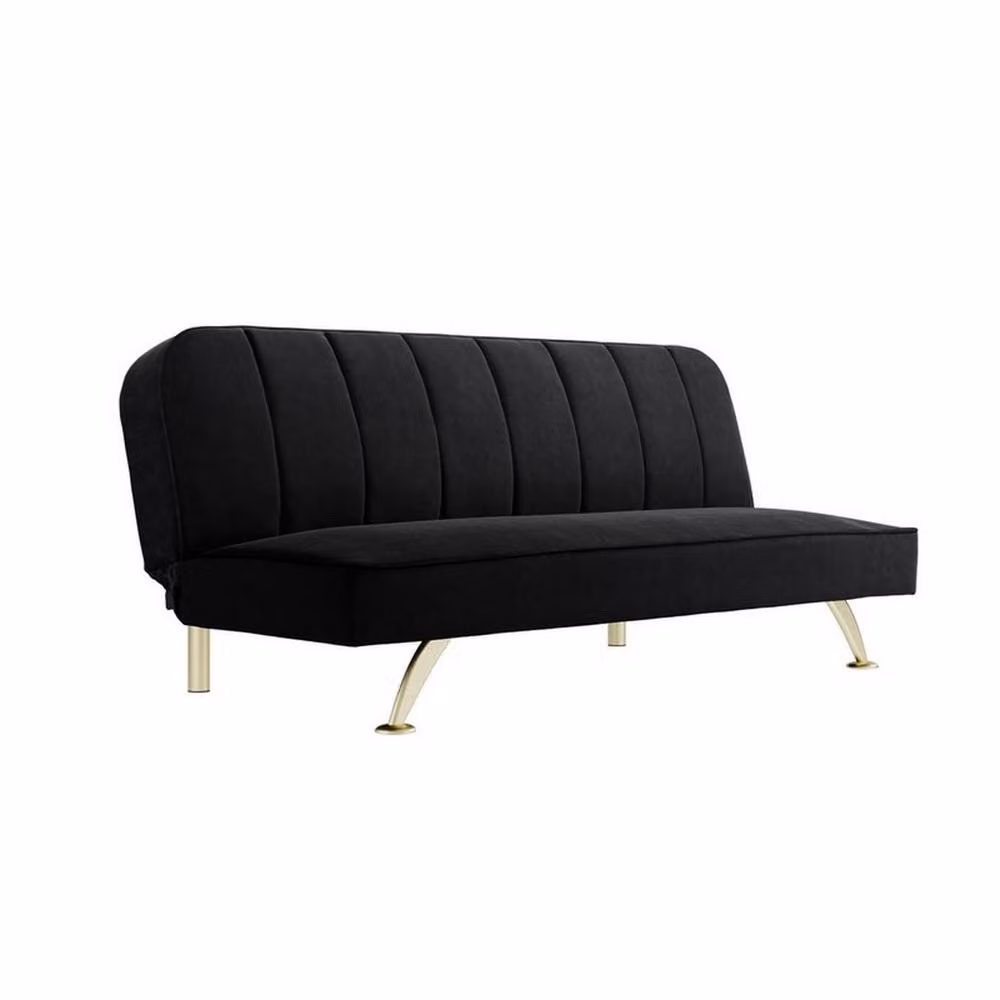 LPD Burlington Black Velvet Click Clack Sofa Bed with Gold Accents W180 x D85 x H76.5 cm – 3