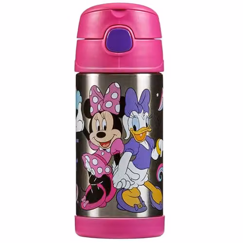 Thermos Disney Minnie Mouse and Daisy Kids Stainless Steel Vacuum Insulated Straw Bottle, Multicolour, 355ml – 7