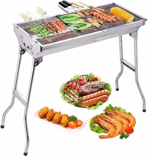 FLAVORA Silver Stainless Steel Folding Charcoal Tabletop BBQ Grill