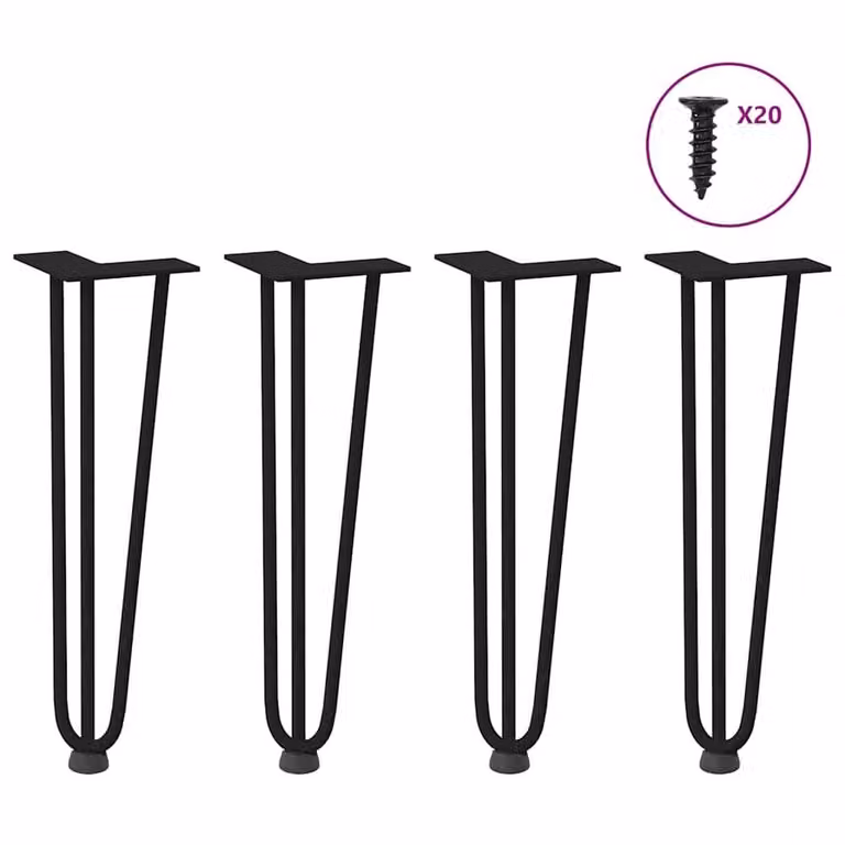 Berkfield Home Black Matt Steel Hairpin Table Legs, 4 Pieces, Height: 42 cm