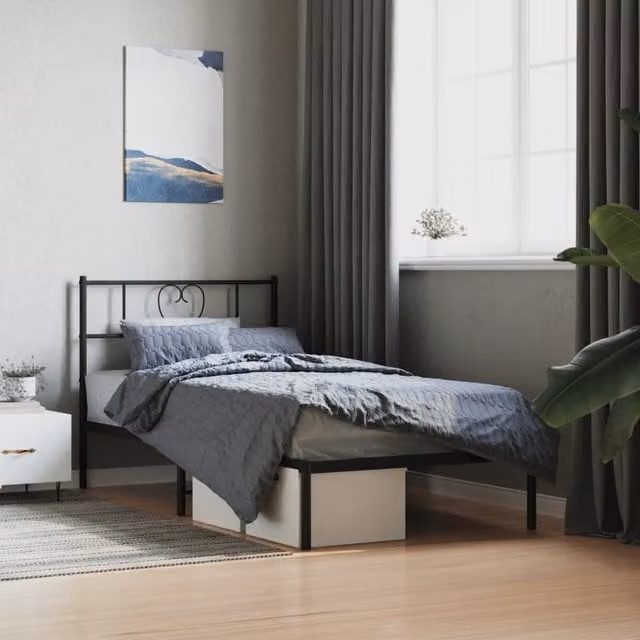 Berkfield Home Metal Bed Frame with Headboard in Black, W/D/H: 100 x 200 cm – 1