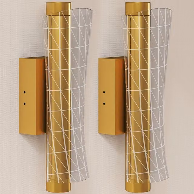 HOMCOM 2 Pack Modern LED Geometric Mesh Wall Lamps in Gold, 9W Adjustable Colour Temperature Up and Down Lighting – 1