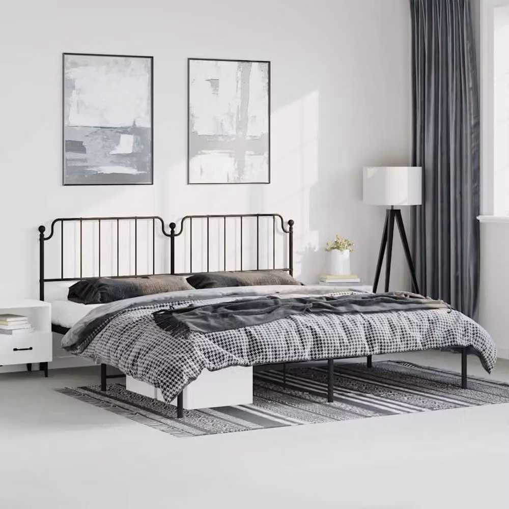 Berkfield Home Metal Bed Frame with Headboard in Black, W: 183 cm, L: 213 cm – 2