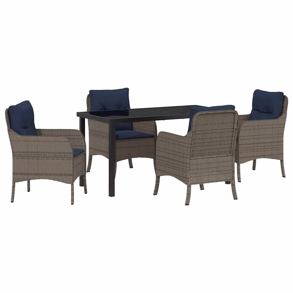Berkfield Home 5 Piece Grey Poly Rattan Garden Dining Set with Cushions – 2