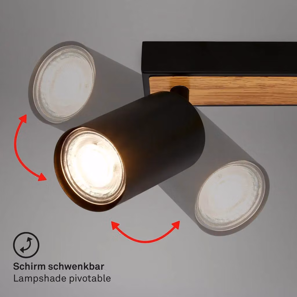 Briloner Adjustable LED Ceiling Spotbar in Black and Wood, 2 x GU10, 25.5 cm – 3