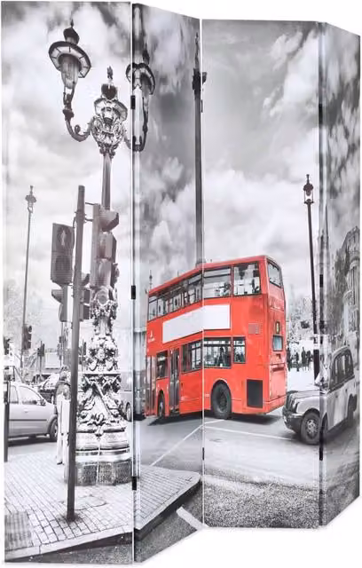 Berkfield Home Folding Room Divider London Bus Black, White and Red, W: 160 cm, H: 170 cm