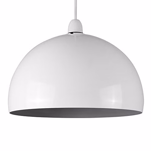 MiniSun Modern Gloss White and Grey Metal Dome Ceiling Pendant Light Shade, Shade Width: 29.5 cm
