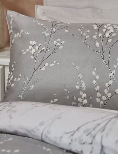Laura Ashley 2 Pack Pussy Willow Floral Cotton Sateen Pillowcases in Silver Grey