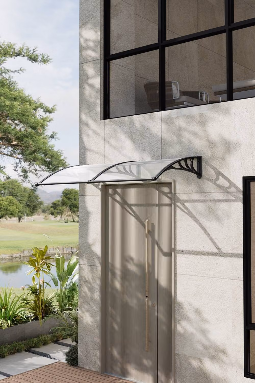 Living and Home Transparent Outdoor Door Canopy Window Awning with Drainage Channel, W/D/H: 200 x 100 x 28 cm – 2