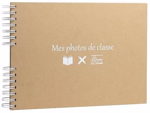Exacompta Spiral Class Photo Album with Kraft Cover and White Pages, W 32 cm x H 22 cm, holds 50 class photos or 150 photos of 10 x 15 cm