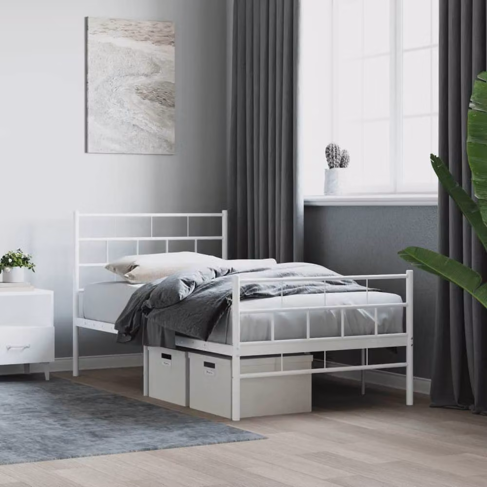 Berkfield Home Metal Bed Frame with Headboard and Footboard in White, W/D/H: 107 x 203 x 90 cm – 2