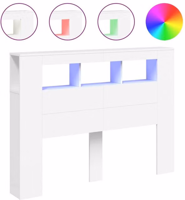 Berkfield Home Modern White LED Headboard with Integrated Shelf and USB Charging Port, W: 140 cm, D: 18.5 cm, H: 103.5 cm