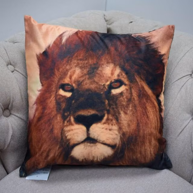 Rapport Home Aslan Lion Velvet Cushion Cover, Multicolour and Brown, W/D/H: 43 x 43 x 1 cm