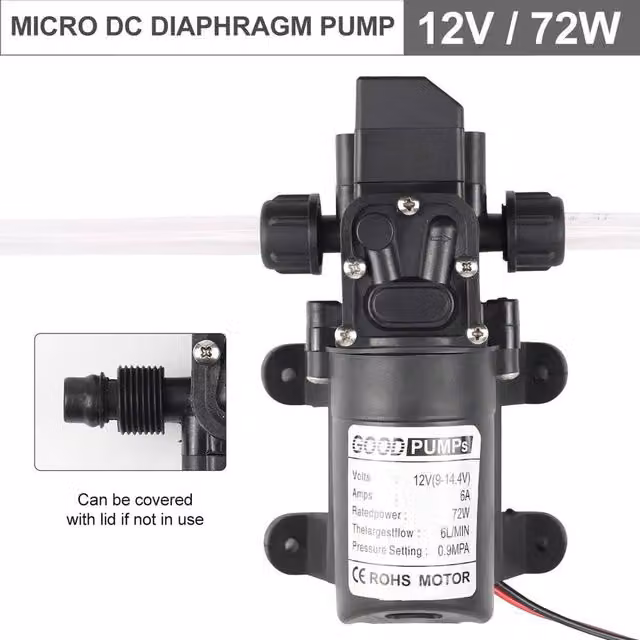 FLAVORA 12V High Pressure Self Priming Diaphragm Water Pump in Black