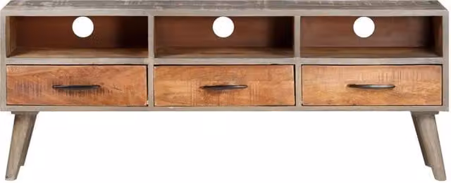 Berkfield Home Grey Rustic Solid Rough Mango Wood TV Cabinet W/D/H: 130 x 35 x 51 cm