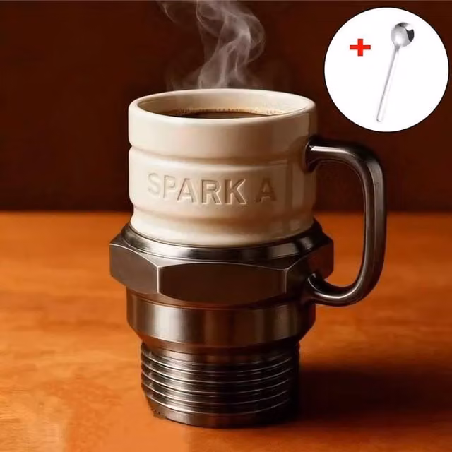 PAWNORA Silver Ceramic Spark Plug Design Mug – 1