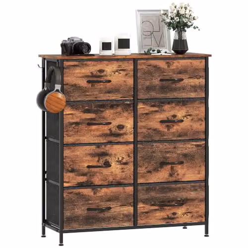 HOMCOM Rustic Brown Fabric Chest of Drawers for Bedroom – 5