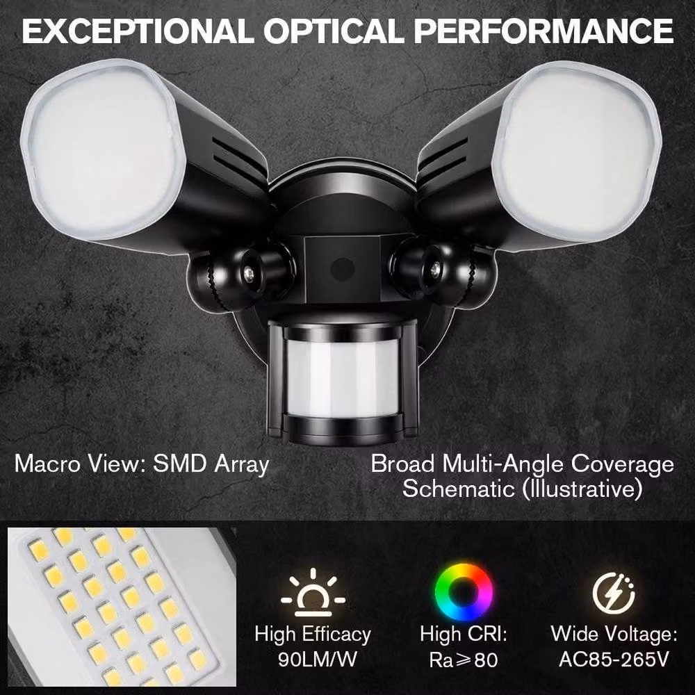 SPETLEK 2-Head LED Security Floodlight with Motion Sensor in Black – 5