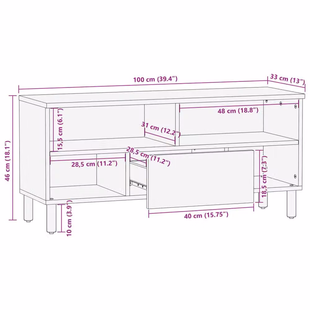 Berkfield Home Modern Black TV Cabinet in Engineered Wood W/D/H: 100 x 33 x 46 cm – 6