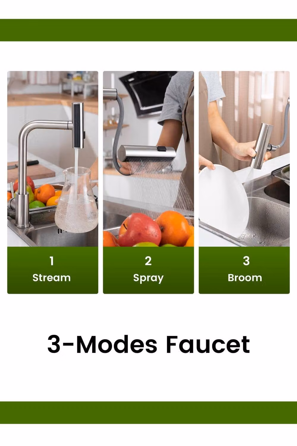 JANLEMNY Waterfall Kitchen Mixer Tap with Pull Out Spout, Brushed Steel in Silver, W: 100 cm, D: 40 cm – 3