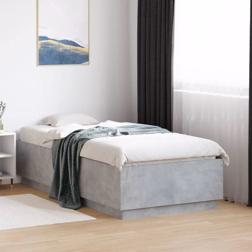 Berkfield Home Small Single Bed Frame with LED Lighting and USB Charging Port, Concrete Grey, W/D/H: 75 x 190 cm – 2