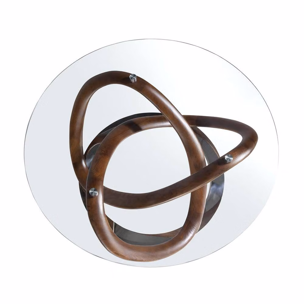 Angel Cerda Walnut Round Coffee Table with Tempered Glass in Brown – 5