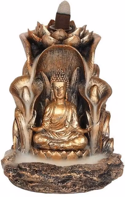 KDMD Bronze Buddha Backflow Incense Burner in Metal