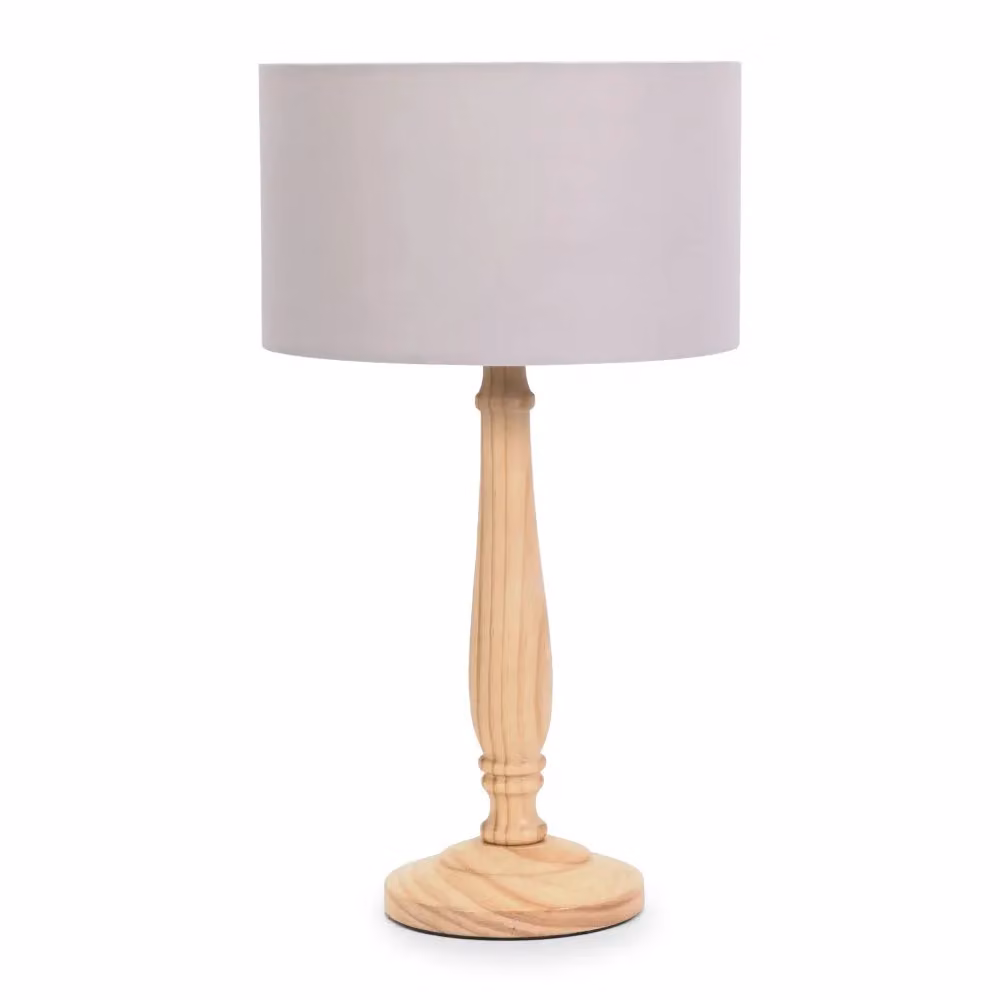 ValueLights Victoria Traditional Wood Stem Table Lamp with Grey Fabric Drum Shade – 2