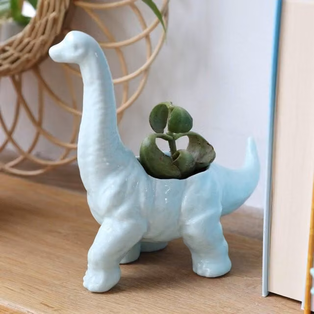 Lisa Angel Green Diplodocus Dinosaur Ceramic Tabletop Planter, Height: 8 cm