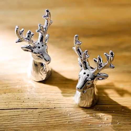 Marco Paul Interiors Silver Ceramic Stag Salt and Pepper Shaker Set of 2 – 1