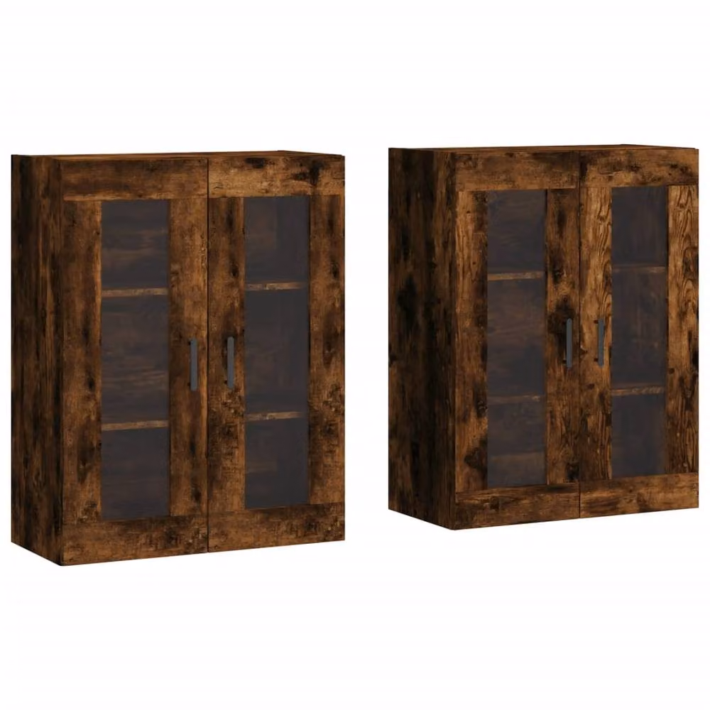Berkfield Home Wall Mounted Cabinets with Glass Doors, Smoked Oak, Brown, 2 Pack – 2