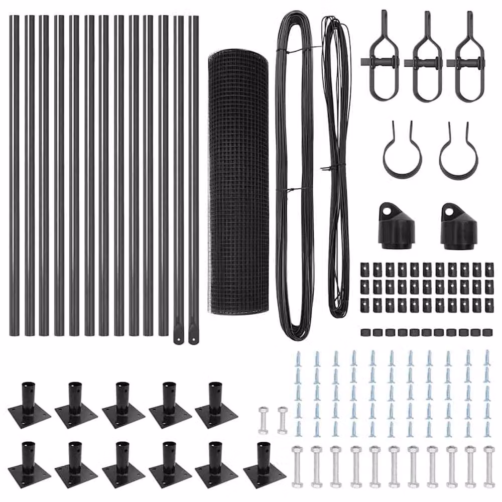 Berkfield Home Modern Welded Wire Fence with 13 Flanged Posts, Grey Powder-Coated Steel, W: 25 m, H: 0.6 m – 4
