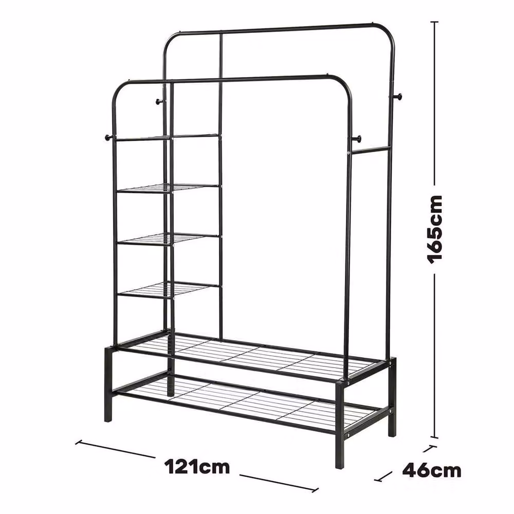 EONLION Heavy Duty Matt Black Metal Double Clothes Rail – 2